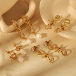 Gold color / 1 Pair Simple Niche Style Twist Knot Shape Stainless Steel  Gold Color Women's Stud Earrings Picture2